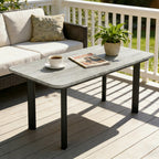 Outdoor Garden Coffee Table, Garden Table with Slatted Wood Plastic Composite Top and Metal Frame, Grey