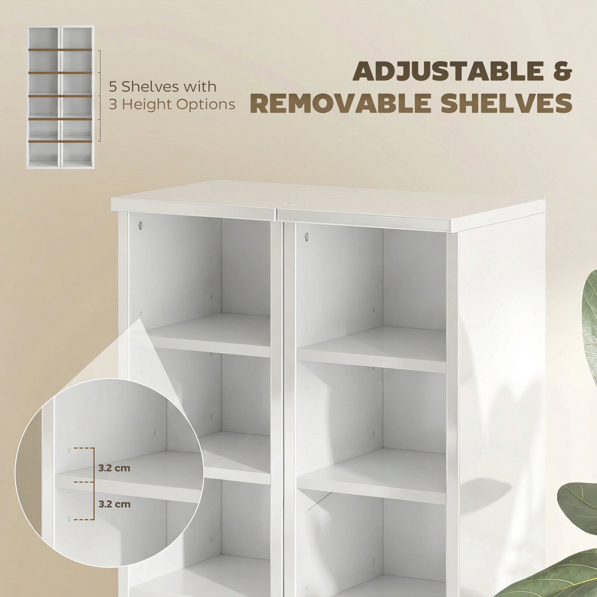 Set of 2 CD Media Display Shelf Unit Tower Rack with Adjustable Shelves, High Gloss White