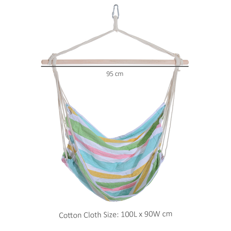 Outsunny Outdoor Hanging Rope Chair with Cotton Rope, Garden Hammock Chair with Wooden Support Bar Cotton Cloth – view 3