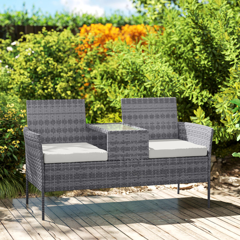 2-seater rattan bench with table – image 9