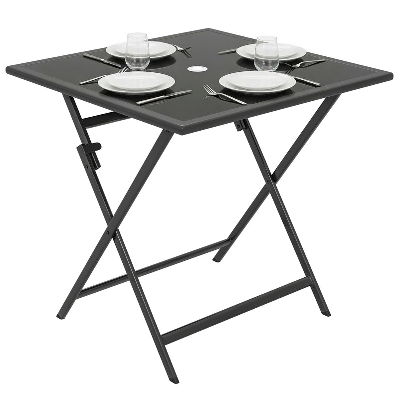 Folding glass top garden table black – image 10