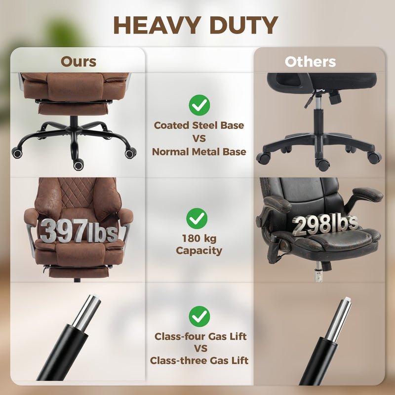 HOMCOM Executive Office Chair, Leathaire Big and Tall Office Chair 180 kg with Wide Seat, Reclining, Lumbar Support – view 6