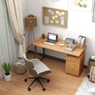 HOMCOM Computer Desk, Writing Desk with Cabinet, Drawer, Metal Legs, Work Table for Home Office Study, Natural Wood – view 8