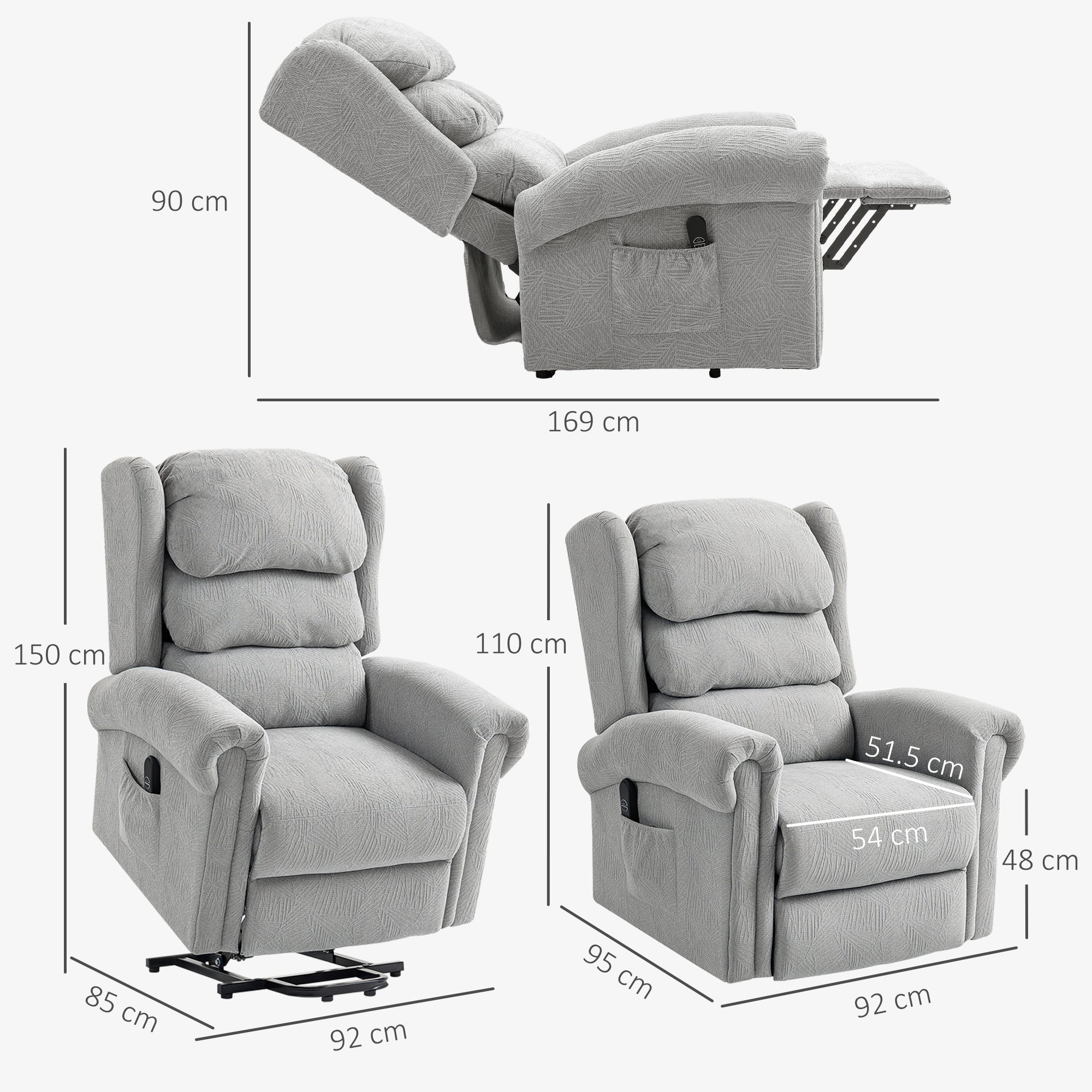 Velvet-Feel 150Â° Electric Riser Recliner Chair - Grey