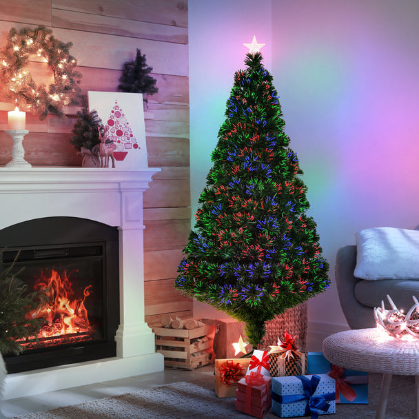 HOMCOM 5FT Pre-Lit Fibre Optic Artificial Christmas Tree Holiday Xmas Décor with Tree Topper Multi-Colour – view 2