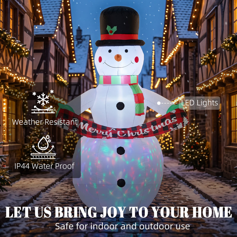 Illuminated 6.7ft musical snowman Christmas inflatable at night