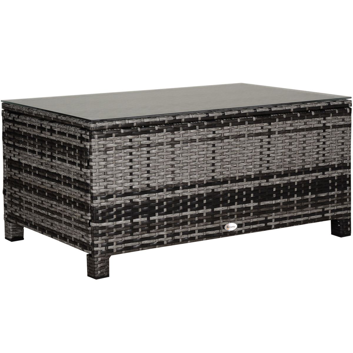 Mixed grey rectangular rattan coffee table with tempered glass top