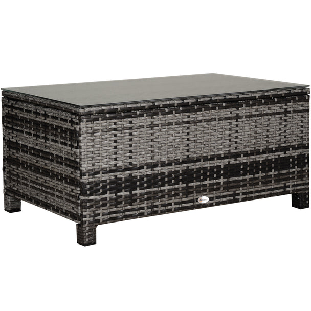 Mixed grey rectangular rattan coffee table with tempered glass top