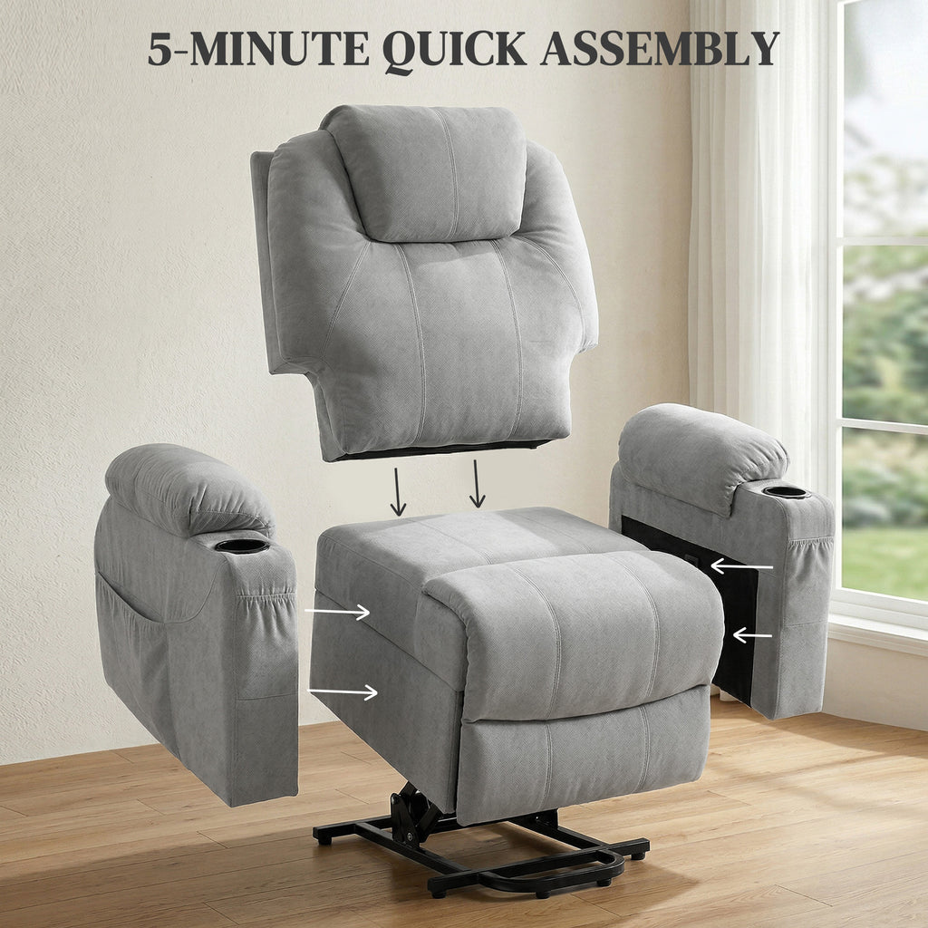 Power Lift Recliner Chair with Pocket Spring, Electric Lift Chair with Wide Backrest, Light Grey