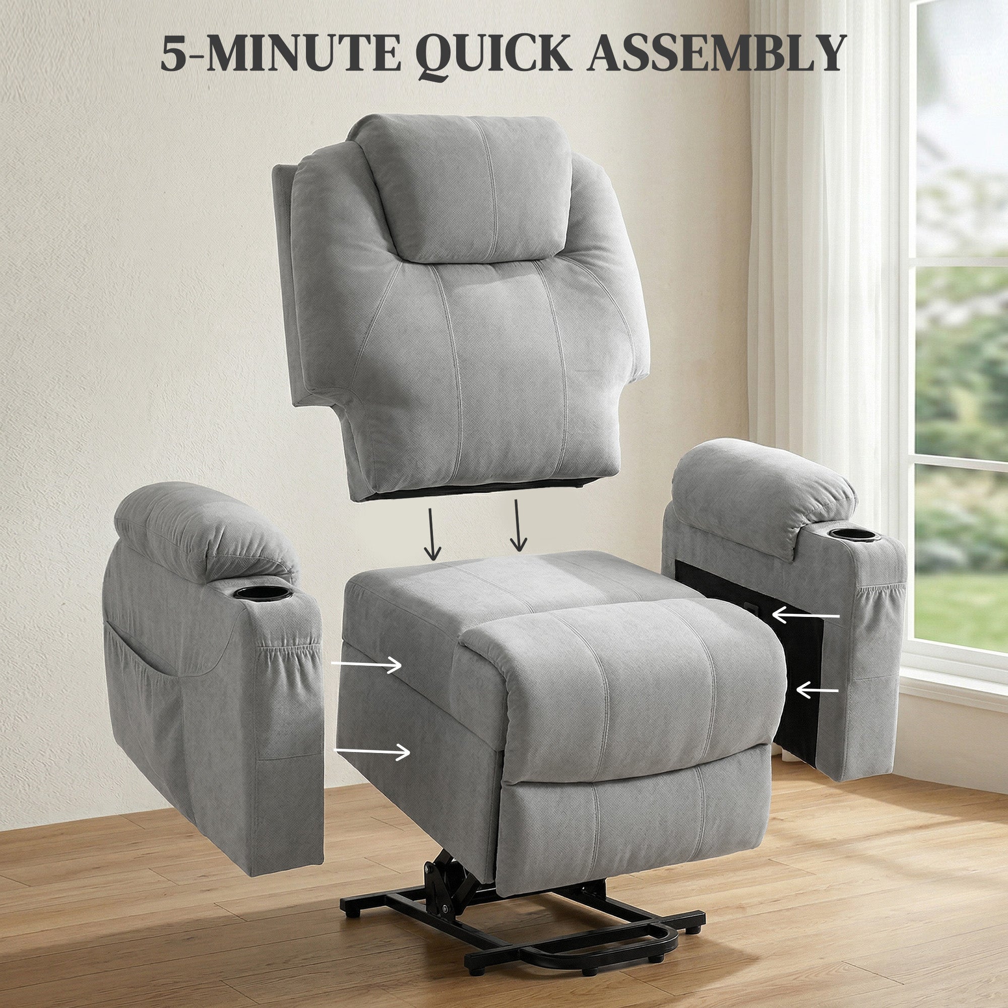 Power Lift Recliner Chair with Pocket Spring, Electric Lift Chair with Wide Backrest, Light Grey
