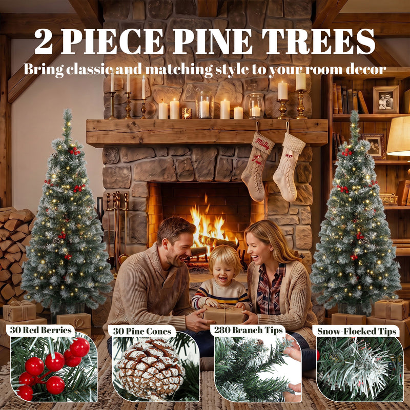 Set of 2 pre-lit snowy pencil trees – image 4