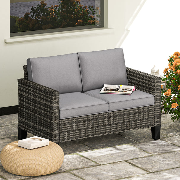 Light grey rattan garden sofa – image 2
