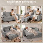2 Seater Sofa Bed, 4-in-1 L-Shaped Convertible Pull-Out Sleeper Sofa with Adjustable Backrest and Side Pockets, Grey