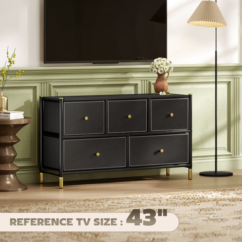 Wide 5-drawer faux leather chest – image 6