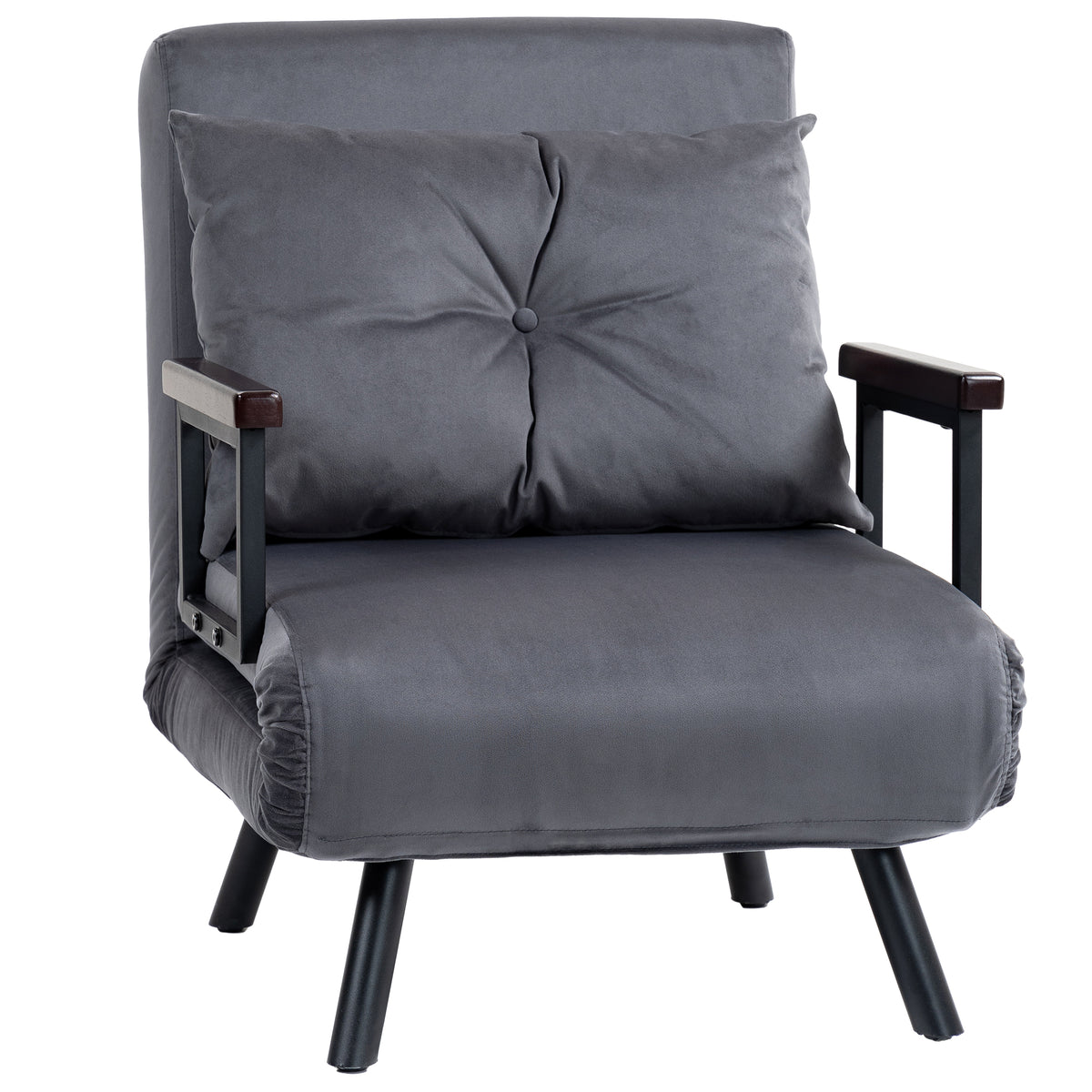 4-in-1 Velvet Single Chair Bed with 5-Position Back – Charcoal Grey