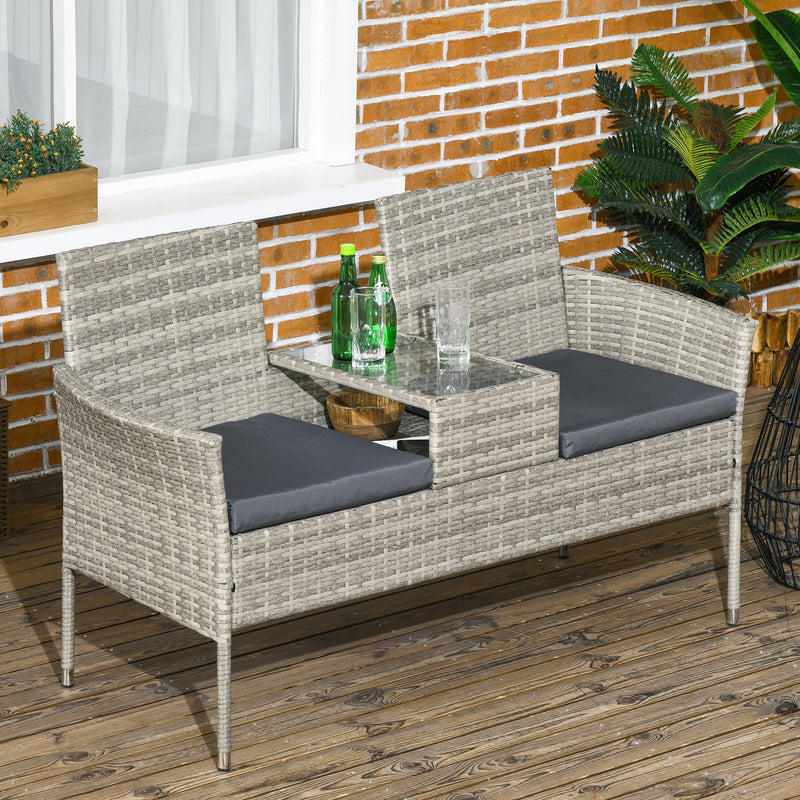 2-seater rattan bench with table – image 10