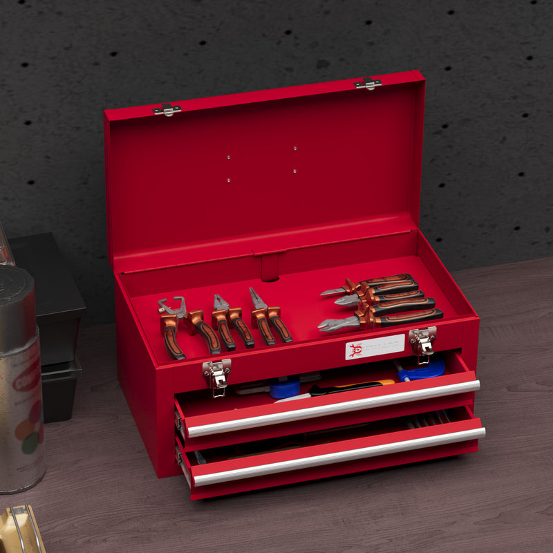 2-Drawer Metal Tool Box with Carry Handle – Red – image 7 of 9