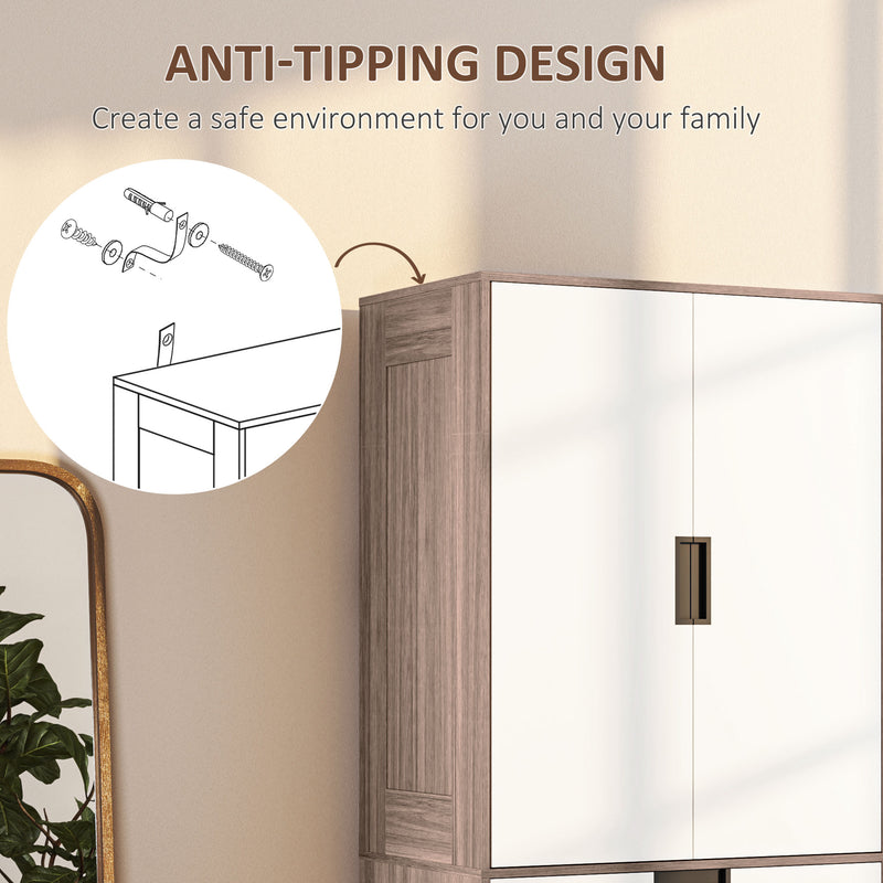 HOMCOM Modern Clothes Storage Cupboard Unit, 3 Drawer 2 Door Wardrobe with Hanging Rod, White/Brown – view 6