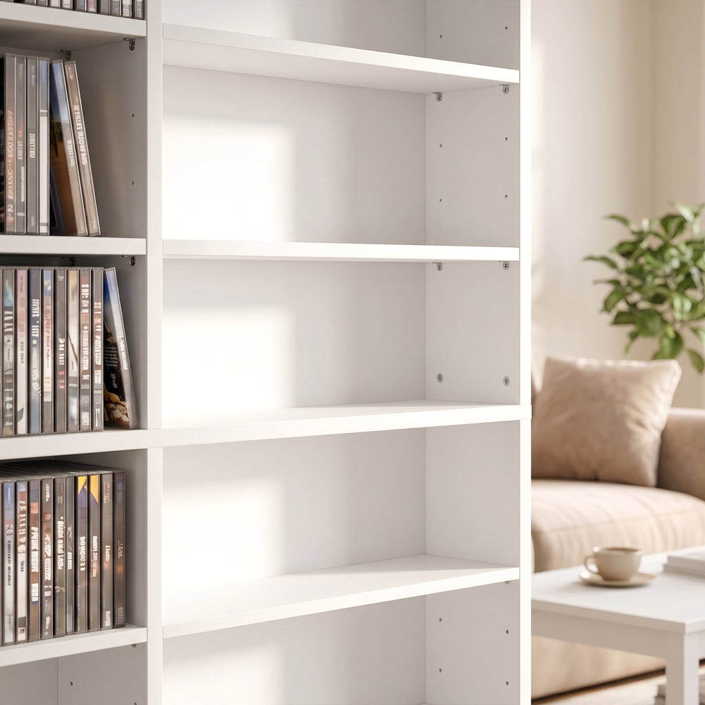 1032 CD/594 DVD Storage Unit, Blu-ray Media Storage Shelf with 24 Compartments and 18 Adjustable Shelves, White