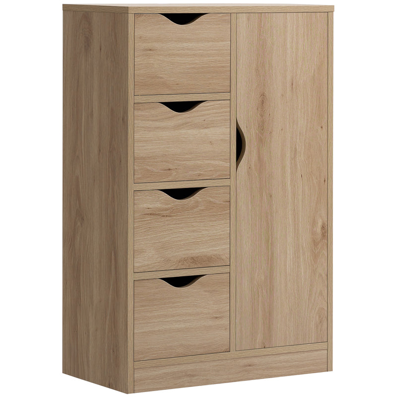 Natural wood-effect freestanding storage cabinet with four drawers and a two-tier cupboard