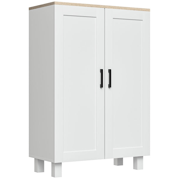 White Nordic sideboard cabinet with shaker doors and natural wood-effect top
