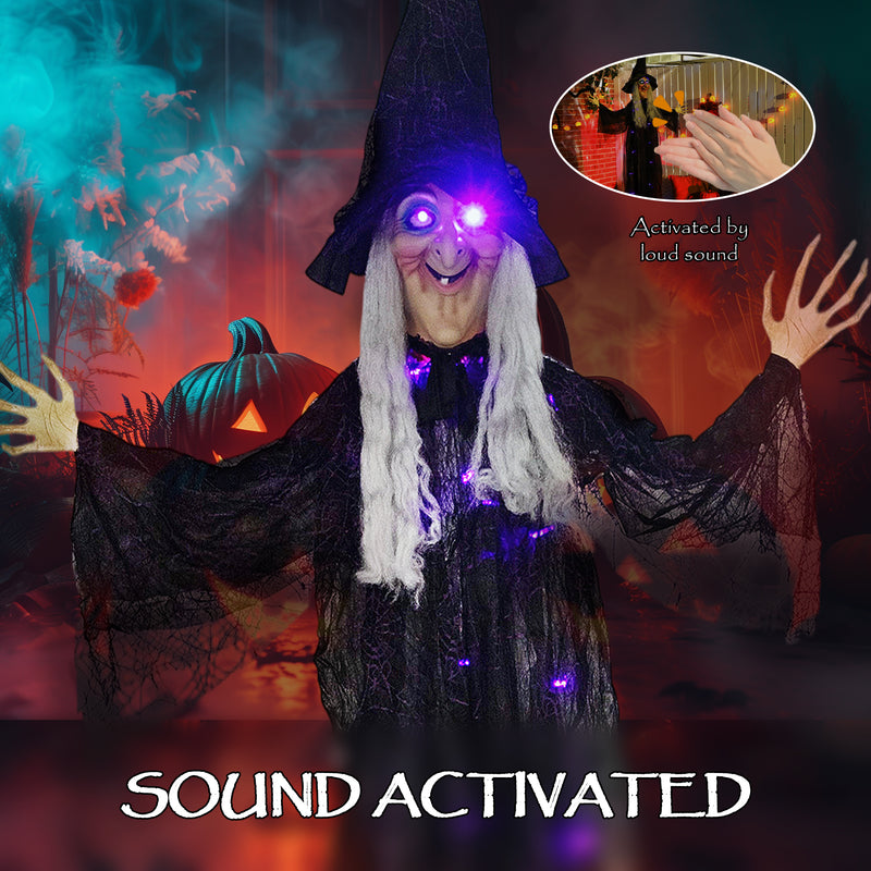183cm Hanging Witch with Purple LED Lights & Sound – image 6 of 9