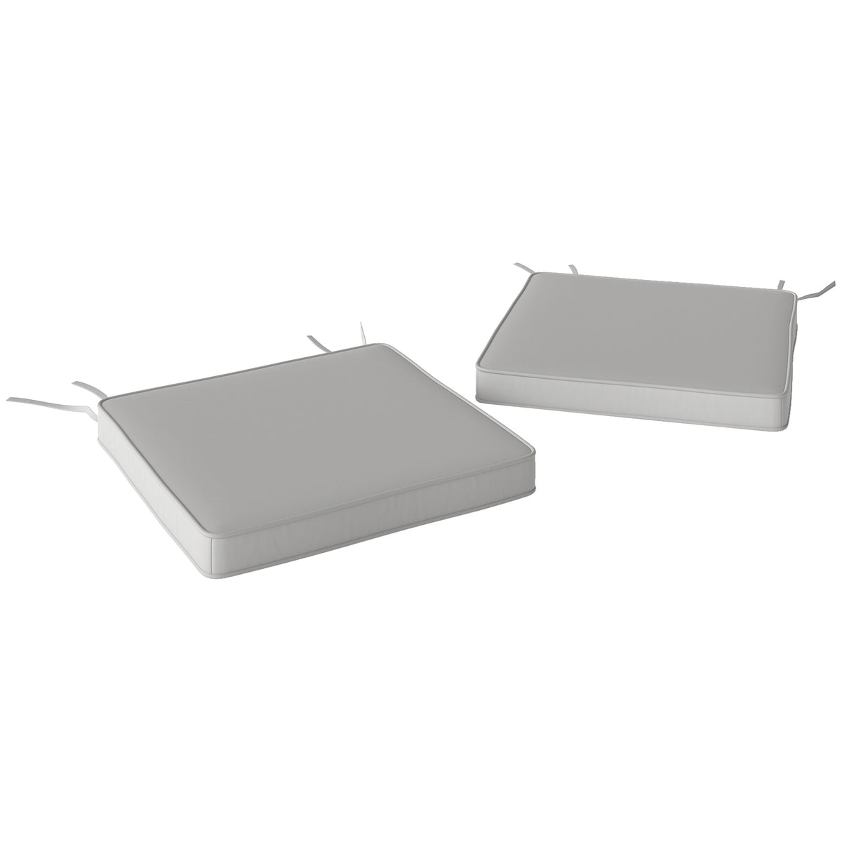 Pair of light grey 45 x 45 cm outdoor seat cushions with tie fastenings