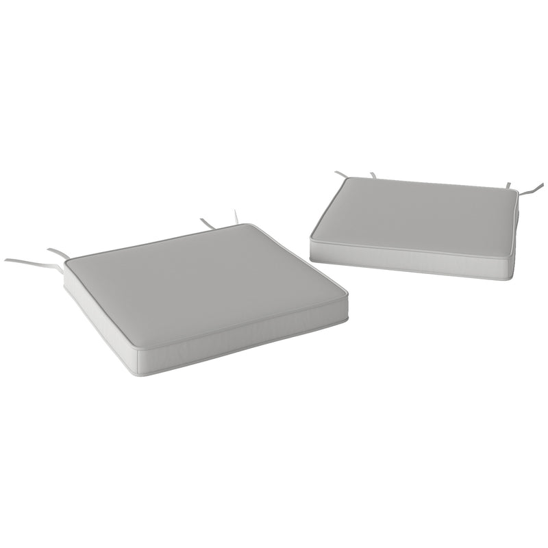 Pair of light grey 45 x 45 cm outdoor seat cushions with tie fastenings