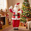 5ft Singing Santa beside a decorated Christmas tree