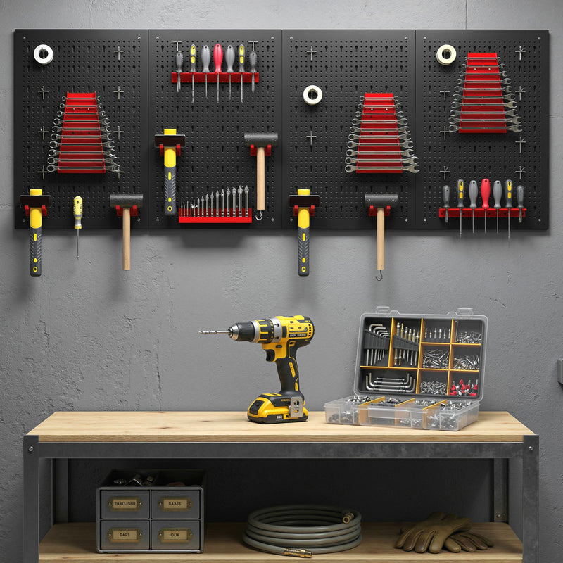 38-Piece Wall-Mounted Tool Pegboard Set with 4 Panels – Black/Red – image 7 of 9