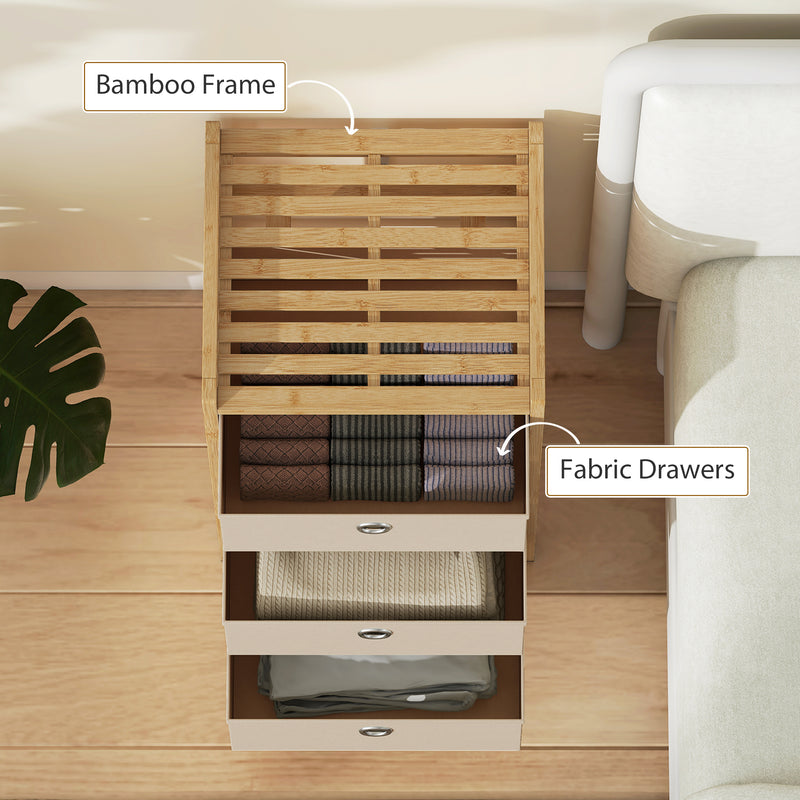 HOMCOM Chest of Drawers, 3 Fabric Drawers Narrow Dresser with Bamboo Frame, Cream White – view 7