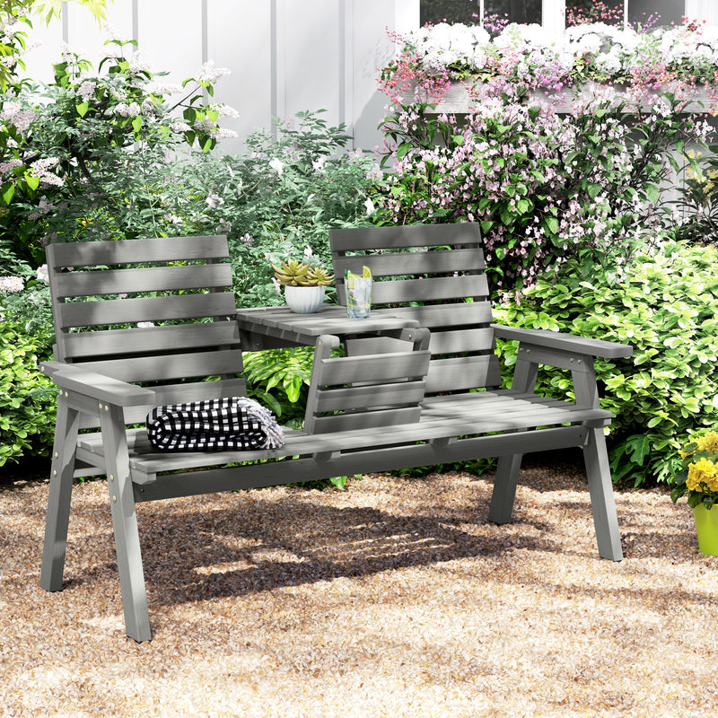 Outsunny Fir Wood Convertible 2 to 3 Seater Outdoor Garden Bench Grey – view 2