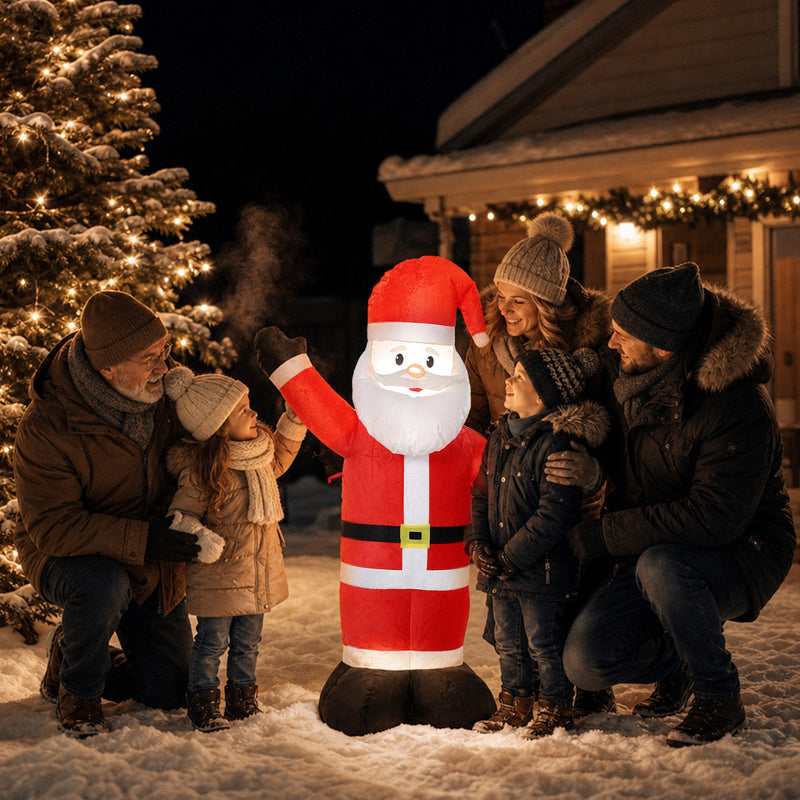 5ft Velvet-Look Santa Christmas Inflatable displayed outside a decorated home