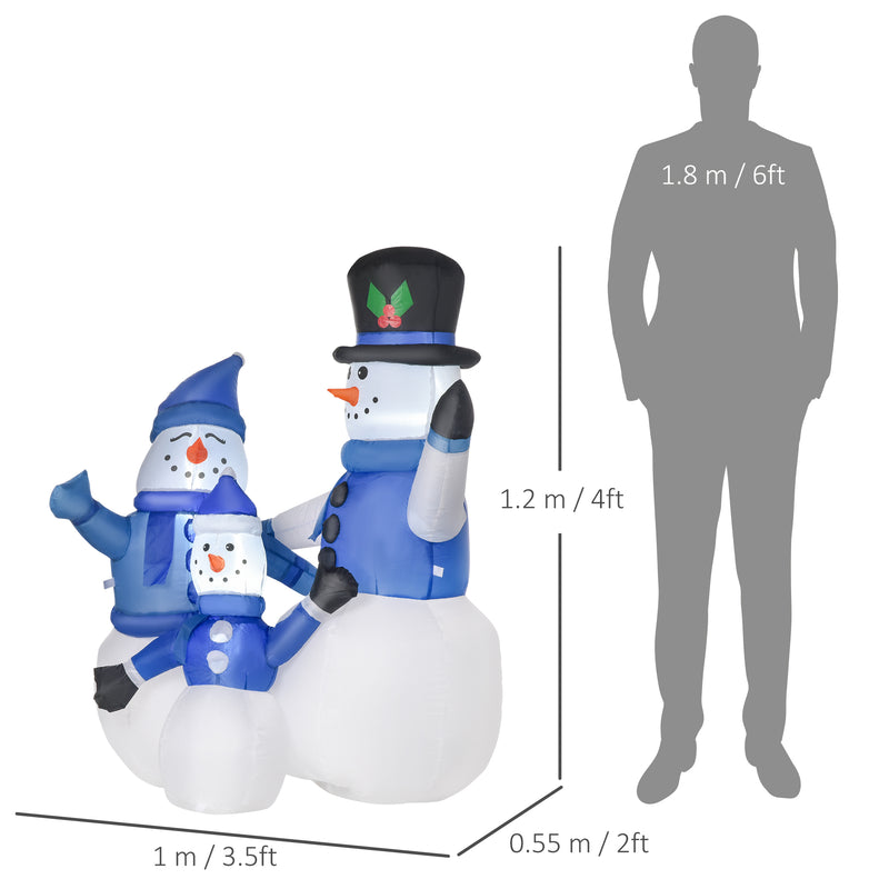 Size diagram of the 4ft snowman family Christmas inflatable