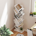 9-Tier Tree Bookshelf, Industrial Free Standing Bookcase with Steel Frame, Display Storage White