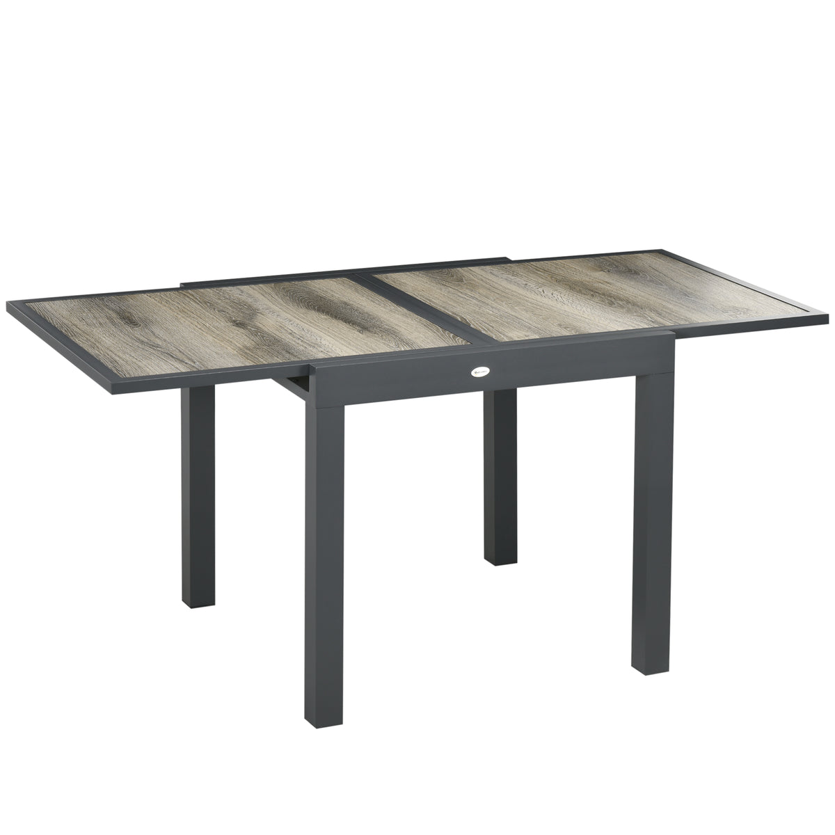 Beige extending aluminium garden dining table with wood-effect top, 80–160 cm