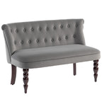 Velvet 2 Seater Sofa, Button Tufted Wingback Loveseat with Rubber Wood Legs for Living Room, Bedroom, Charcoal Grey