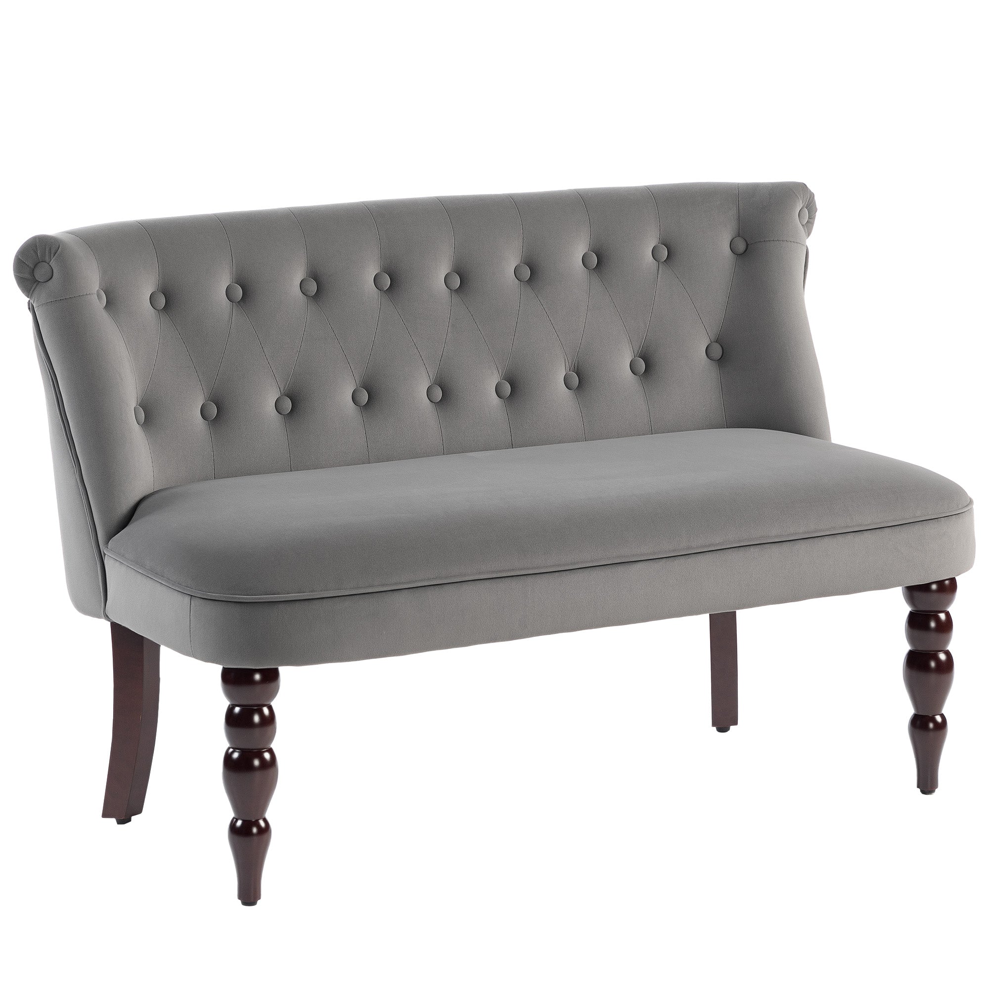 Velvet 2 Seater Sofa, Button Tufted Wingback Loveseat with Rubber Wood Legs for Living Room, Bedroom, Charcoal Grey