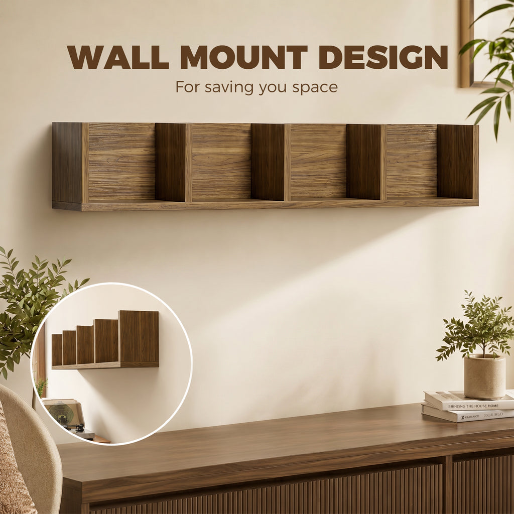 Wall Mount 84 CD / 56 DVD/Blu-ray/ Media Storage Rack 4 Cubes Wooden Shelf Organizer Unit Bookcase Display, Walnut