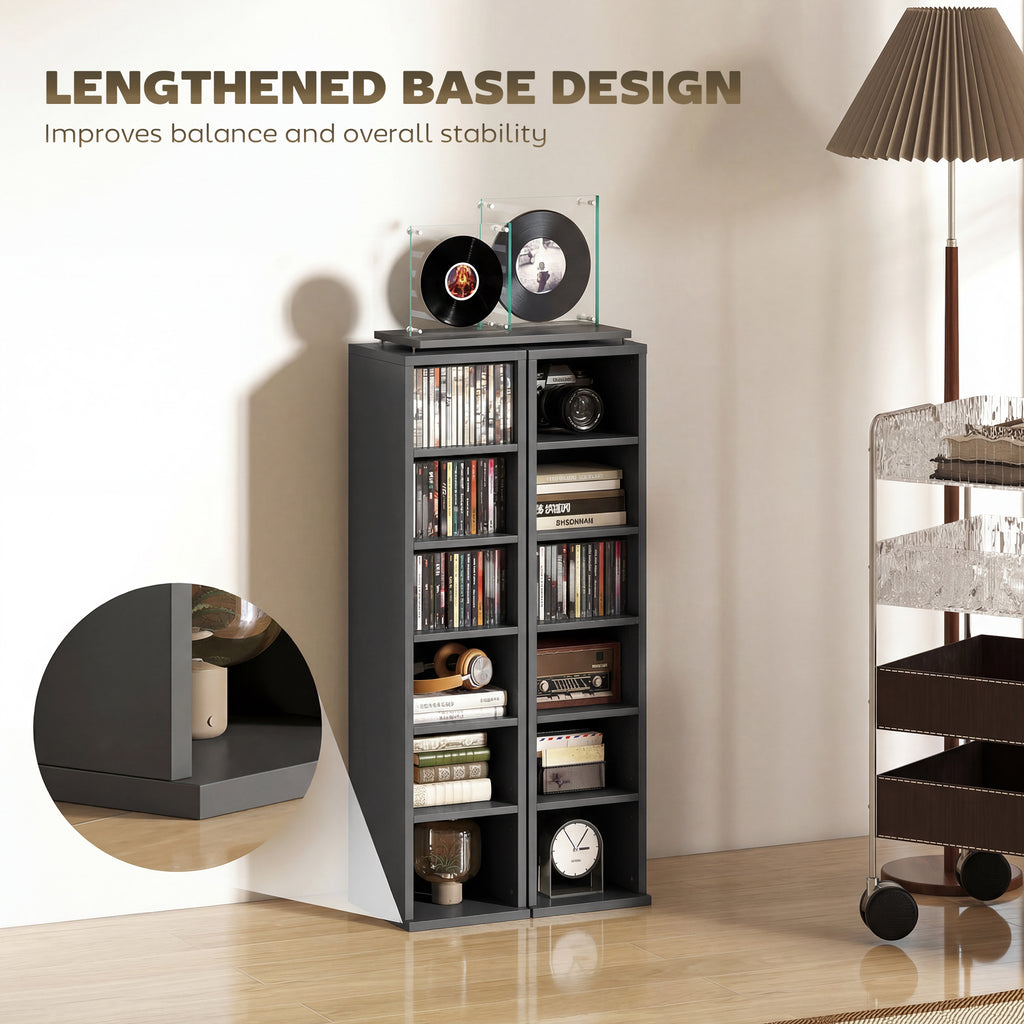 Set of 2 CD Media Display Shelf Unit Tower Rack with Adjustable Shelves, Black