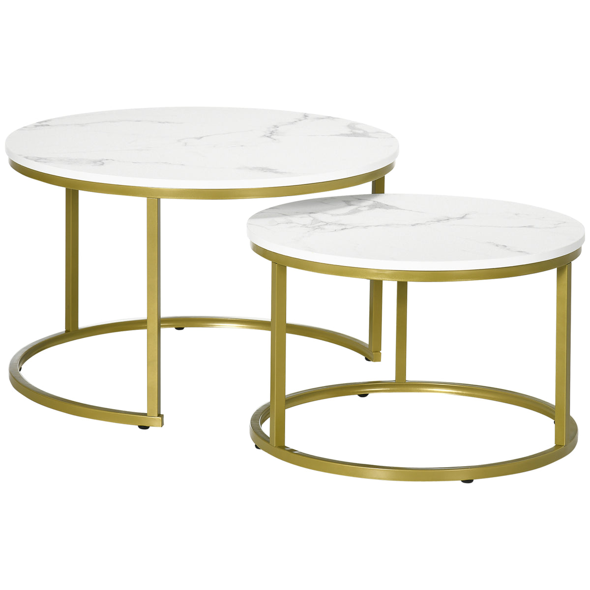 Set of 2 Round Nesting Coffee Tables – White & Gold
