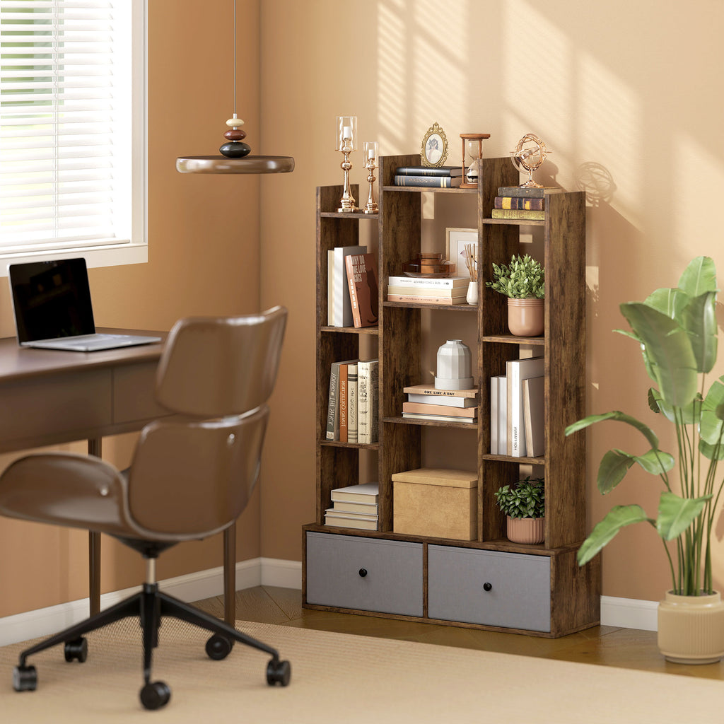 12 Shelf Storage Unit, with Drawers - Brown