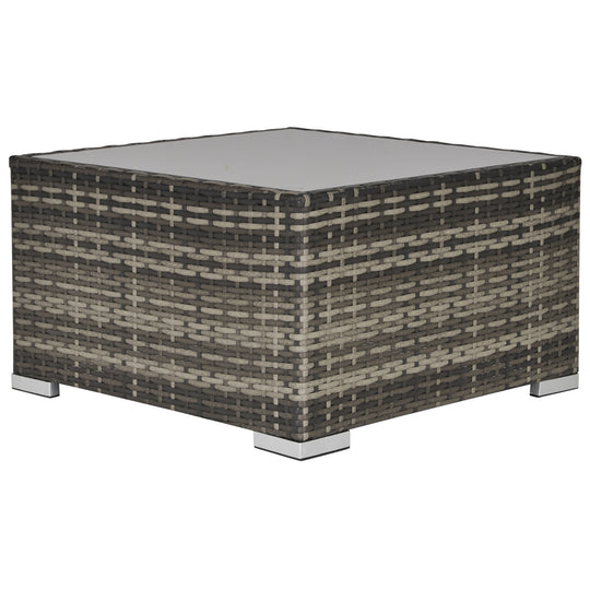 Dark grey square PE rattan coffee table with tempered glass top