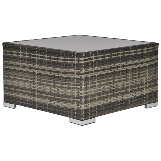 Dark grey square PE rattan coffee table with tempered glass top