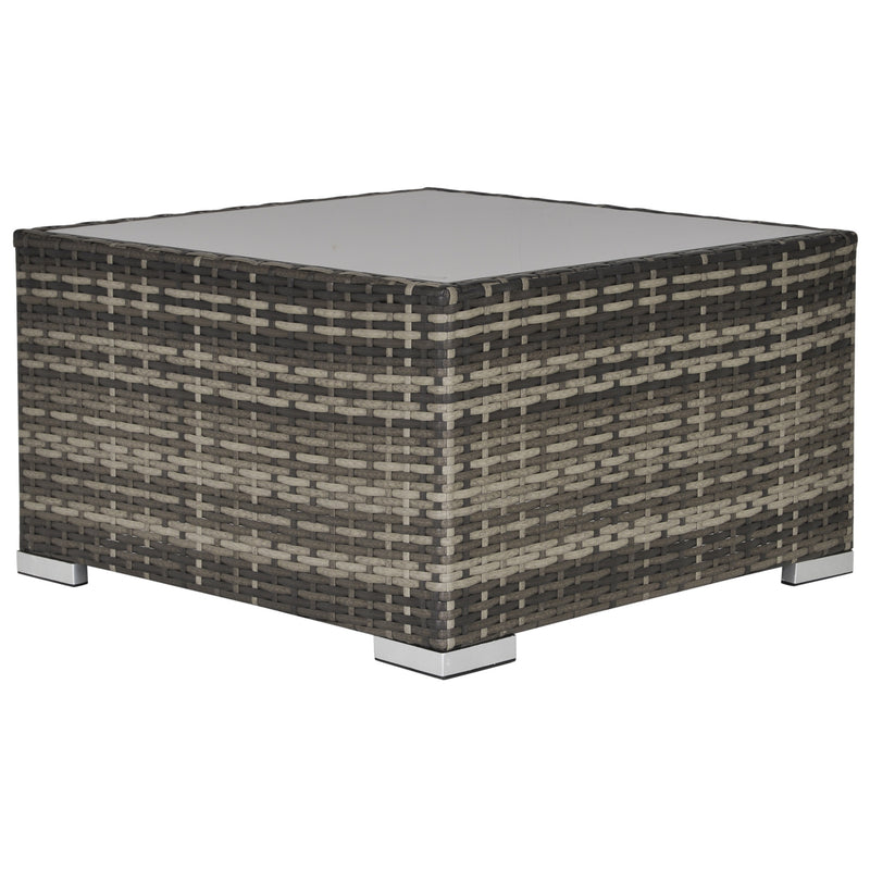 Dark grey square PE rattan coffee table with tempered glass top