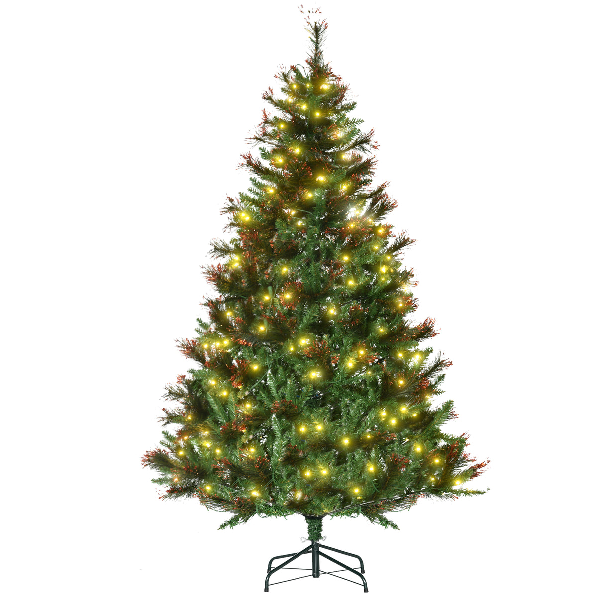 6ft pre-lit green spruce Christmas tree with 200 warm white LEDs and red-dusted tips