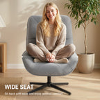 Accent Chair, Chenille Upholstered Swivel Armchair with Lumbar Pillow, High Back, Deep Seat and Metal Legs, Light Grey