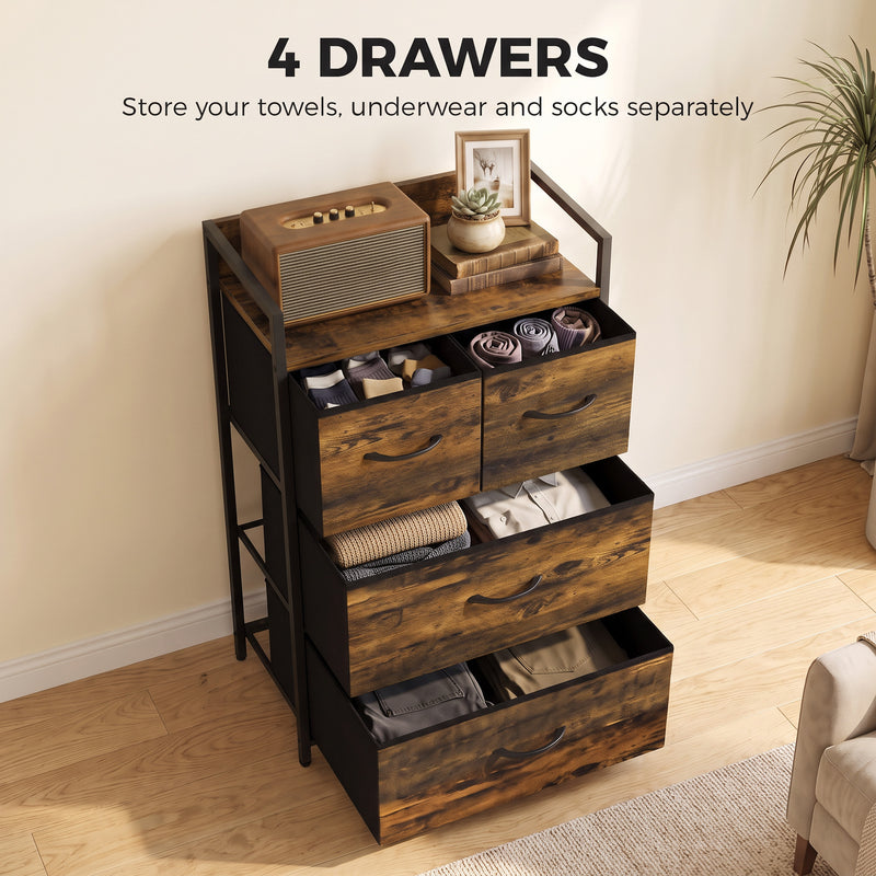 HOMCOM Rustic Chest of Four Fabric Drawers - Rustic Brown – view 4