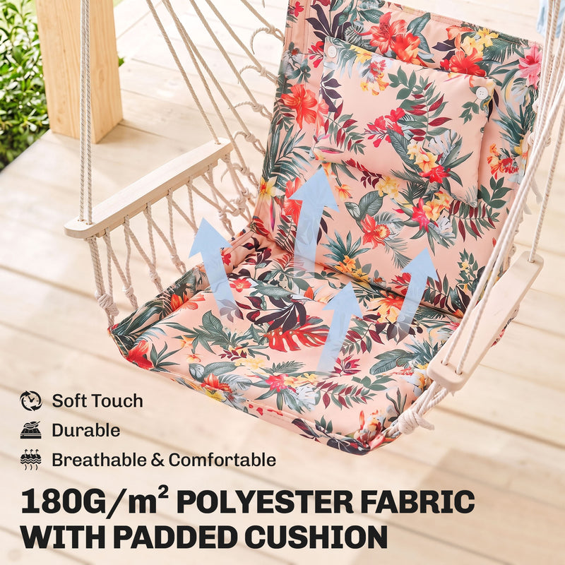 Outsunny Garden Outdoor Hanging Hammock Chair Thick Rope Frame Wooden Arms Safe Garden Outdoor Spot Stylish – view 5