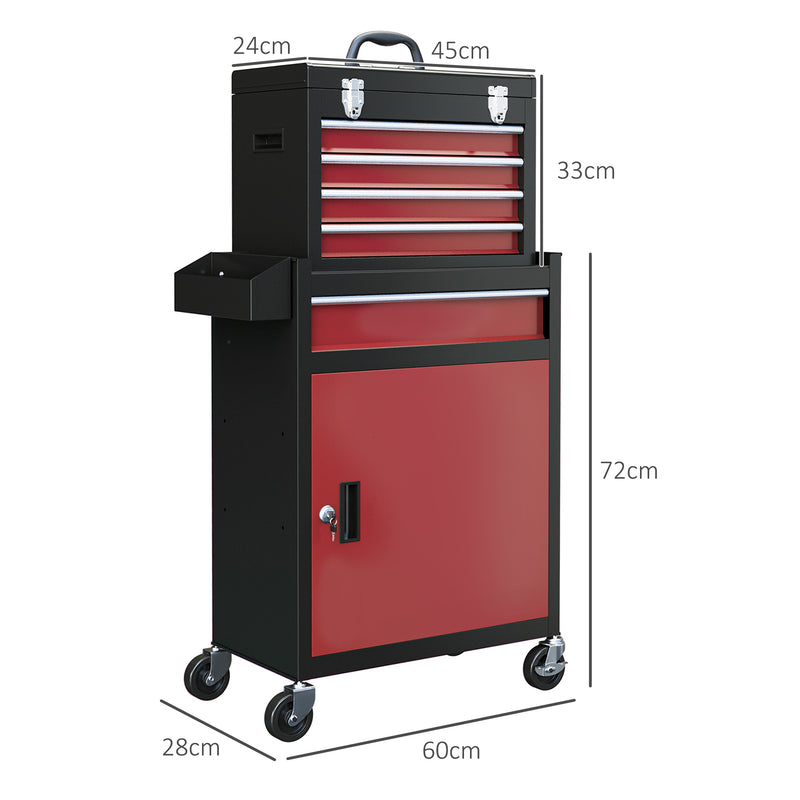 Two-Part Rolling Tool Chest with 5 Drawers & Lockable Cabinet – Black/Red – image 3 of 9